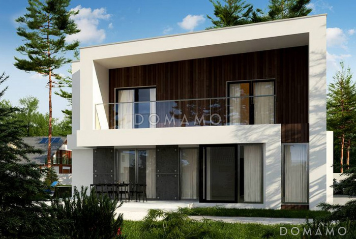 Проект просторного современного двухэтажного дома из газобетона, с пятью комнатами, большим гаражом и двумя лоджиями Проект просторного современного двухэтажного дома из газобетона, с пятью комнатами, большим гаражом и двумя лоджиями