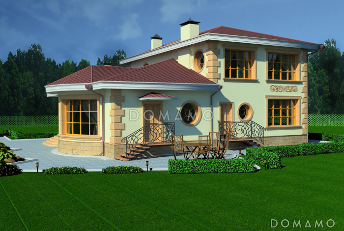 Проект дома с окнами разной формы