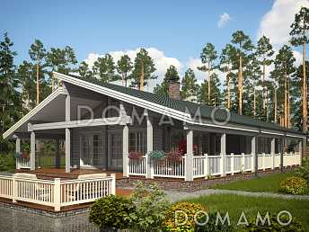 Проект одноэтажного дома из клееного бруса с огромной террасой