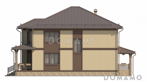 Проект двухэтажного коттеджа с лоджией на первом этаже / Фасад 4