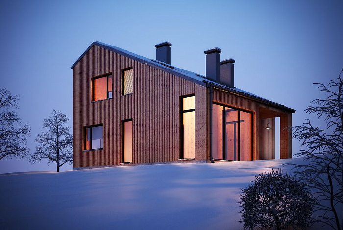 Проект дома из пеноблоков с необычной отделкой