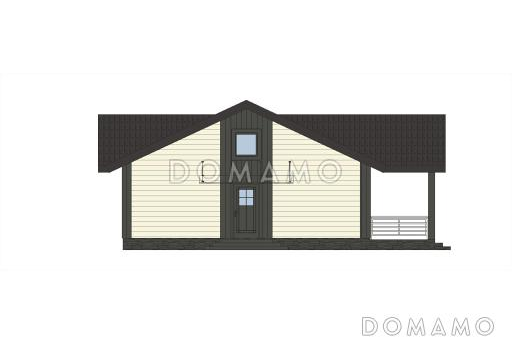 Проект скандинавского каркасного дома с панорамными окнами, большой гостиной и крытой террасой / Фасад 4