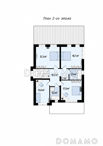 Проект современного двухэтажного дома из кирпича с пятью комнатами и крытой террасой, без гаража / План 2 этажа