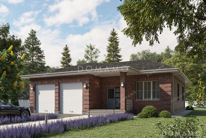 Проект одноэтажного дома с большой террасой и гаражом Проект одноэтажного дома с большой террасой и гаражом