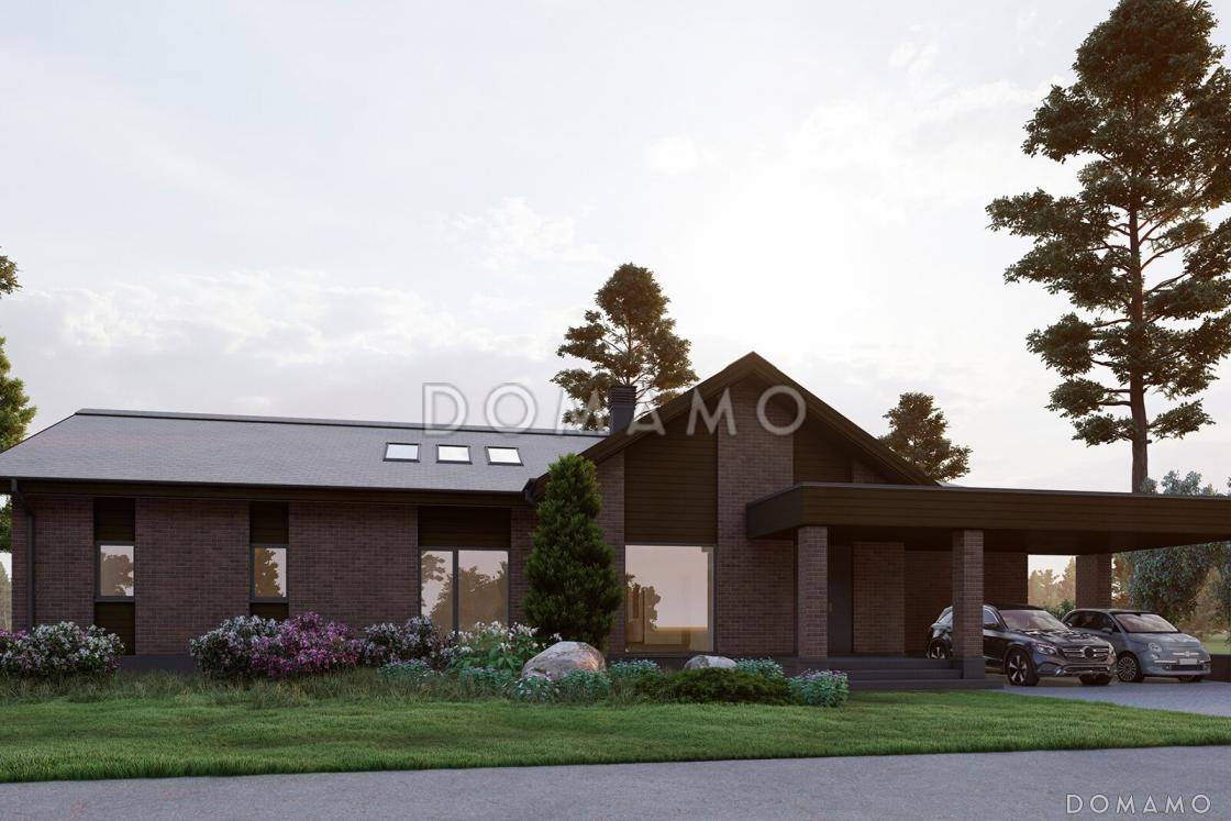 Проект дома из газобетона с сауной, 3 спальнями, террасой барбекю и навесом на 2 машины / 5