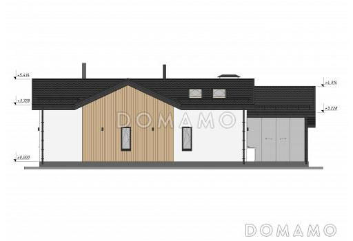 Проект современной бани с просторной гостиной и большой террасой S-93 / Фасад 2