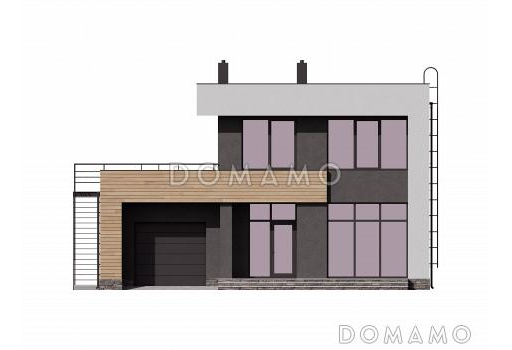 Проект двухэтажного дома с тремя спальнями, гаражом и эксплуатируемой кровлей / Фасад 1