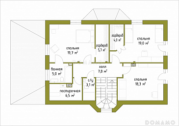 Проект коттеджа с большой террасой и французскими окнами / План 2 этажа Проект коттеджа с большой террасой и французскими окнами / План 2 этажа
