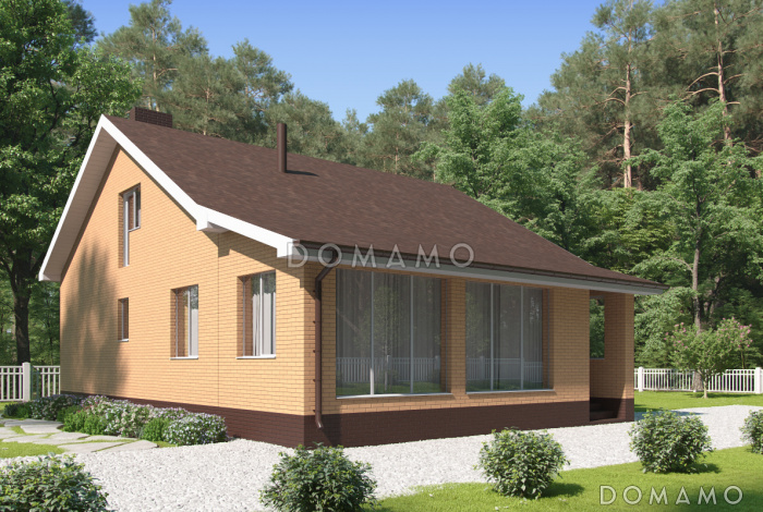 Проект загородного дома с верандой, изолированной кухней, санузлом с окном Проект загородного дома с верандой, изолированной кухней, санузлом с окном