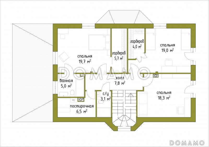 Проект коттеджа с большой террасой и французскими окнами / План 2 этажа