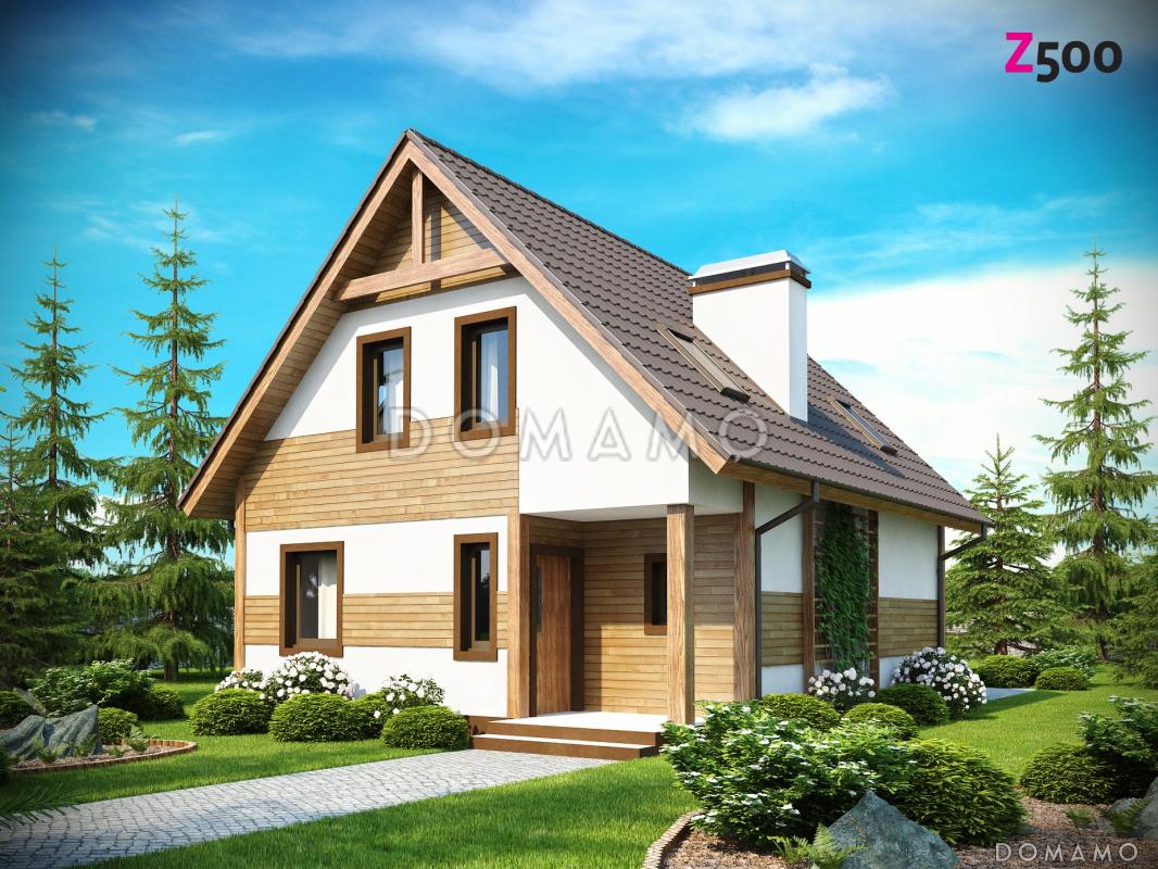 Проект простого одноэтажного мансардного дома из кирпича с тремя спальнями / 1