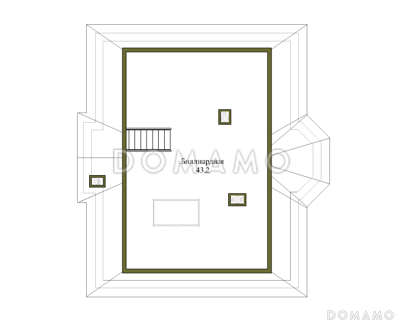Проект дома с гаражом на две машины и кирпичными стенами / План мансардного этажа