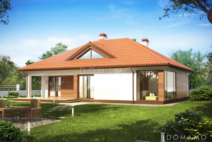 Проект одноэтажного дома из газобетона с крытой террасой и оранжереей 