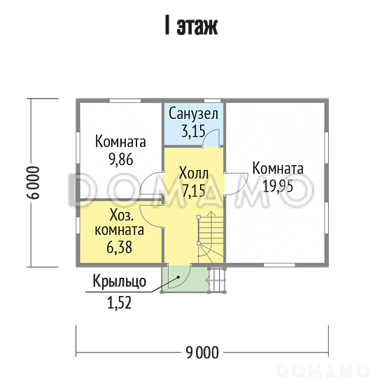 Проект каркасного дома с туалетом / План 1 этажа Проект каркасного дома с туалетом / План 1 этажа