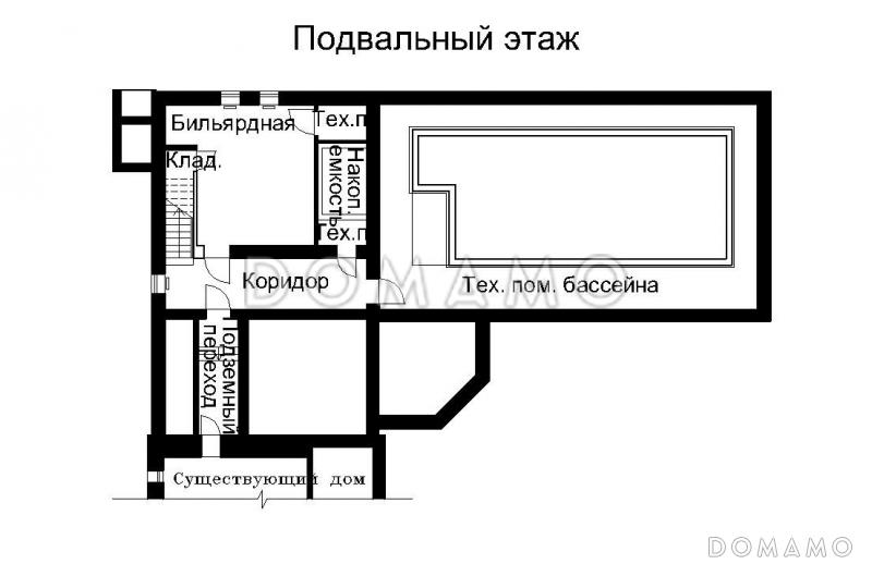 Проект пристроенного бассейна с отдельным входом / План цокольного этажа