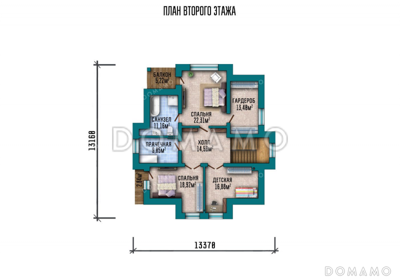 Проект одноэтажного дома с мансардой и просторной террасой / План мансардного этажа