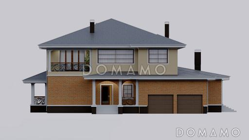 Проект просторного двухэтажного дома с эркером, двумя террасами и гаражом на 2 места / Фасад 1