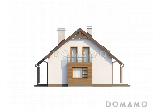 Проект одноэтажного мансардного дома из газобетона с прямоугольным эркером и балконом / Фасад 4