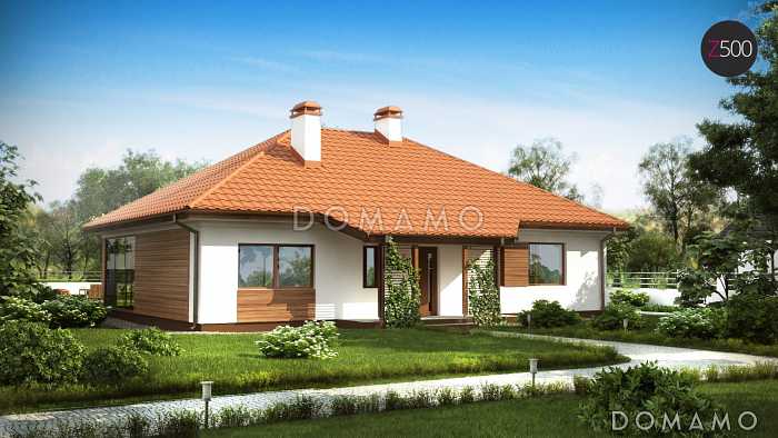 Проект одноэтажного дома из газобетона с крытой террасой и оранжереей 