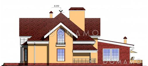 Проект одноэтажного дома с мансардным и цокольным этажами, с двумя эркерами / Фасад 2