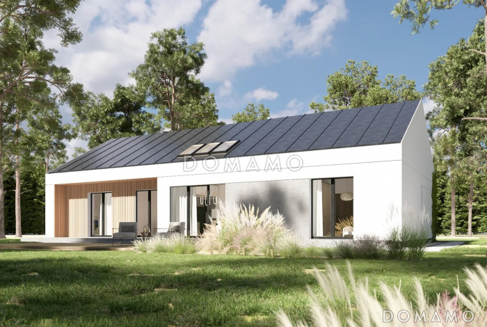 Проект дома в стиле барнхаус с террасой и панорамными окнами Проект дома в стиле барнхаус с террасой и панорамными окнами