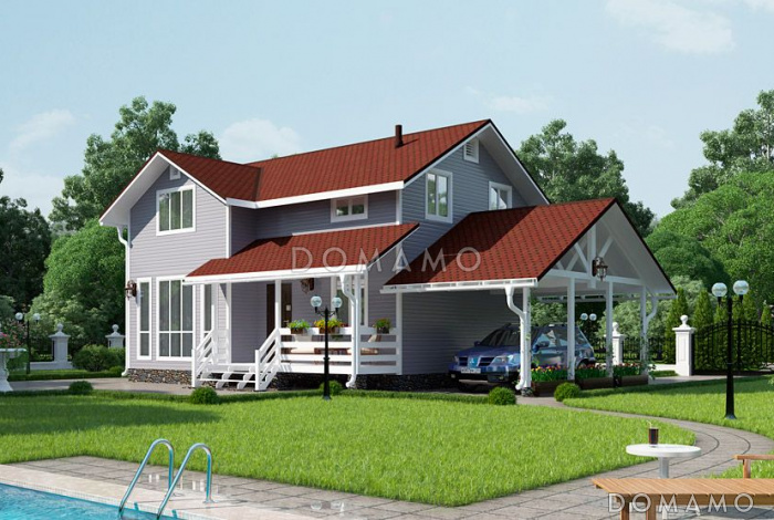 Проект дома из бруса с  тремя отдельными комнатами на втором этаже