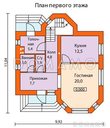 Проект кирпичного дома с солидным эркером на главном фасаде / План 1 этажа