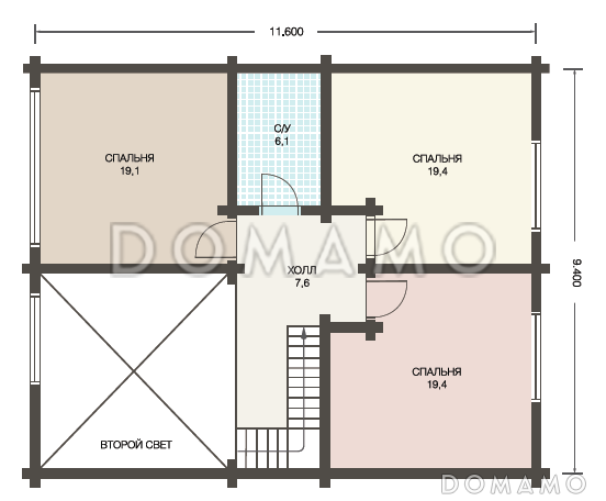 Проект дома из клееного бруса для постоянного проживания семьи из четырех-шести человек / План мансардного этажа