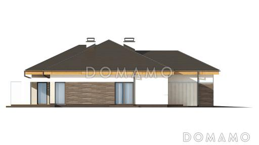 Проект современного одноэтажного дома из газобетона с тремя спальнями и большим фронтальным гаражом / Фасад 4