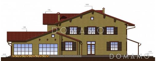 Проект большого двухэтажного коттеджа с зоной отдыха и бассейном на цокольном этаже / Фасад 4