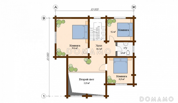 Проект дома из клееного бруса с гаражом / План мансардного этажа