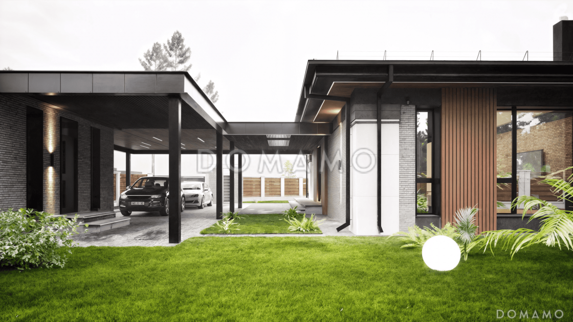 Проект дома из газобетона с верандой, сауной и двухместным автонавесом / 3