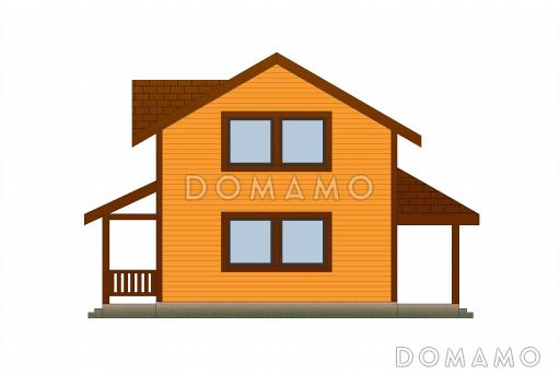 Проект бани из газобетонных блоков с угловой крытой террасой, сараем и мансардным этажом / Фасад 2