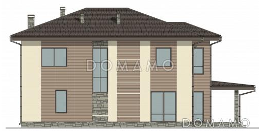 Проект двухэтажного дома с 3 спальнями, крытой террасой и панорамными окнами / Фасад 3