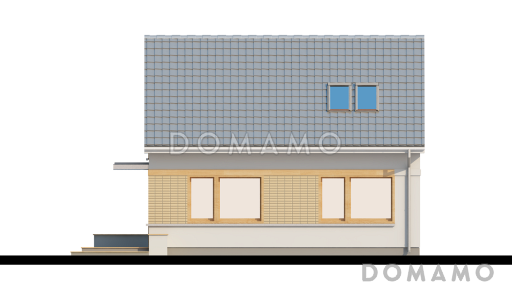 Проект компактного одноэтажного мансардного дома из газобетона с дополнительной спальней на первом этаже, адаптированный для сейсмоопасных регионов / Фасад 3