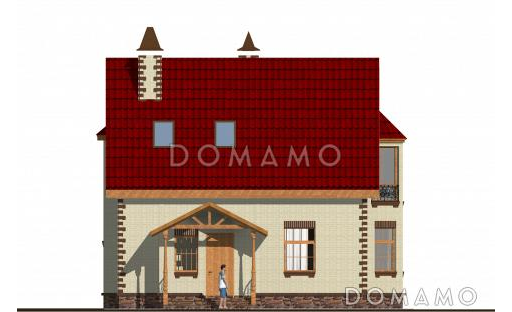 Проект экономичного коттеджа с остеклённым балконом. / Фасад 1