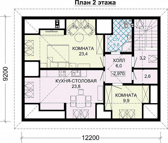 Проект гостевого дома с двойным гаражом / План мансардного этажа