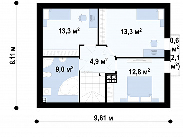 Проект загородного дома с мансардными окнами, балконом, открытой террасой / План мансардного этажа Проект загородного дома с мансардными окнами, балконом, открытой террасой / План мансардного этажа