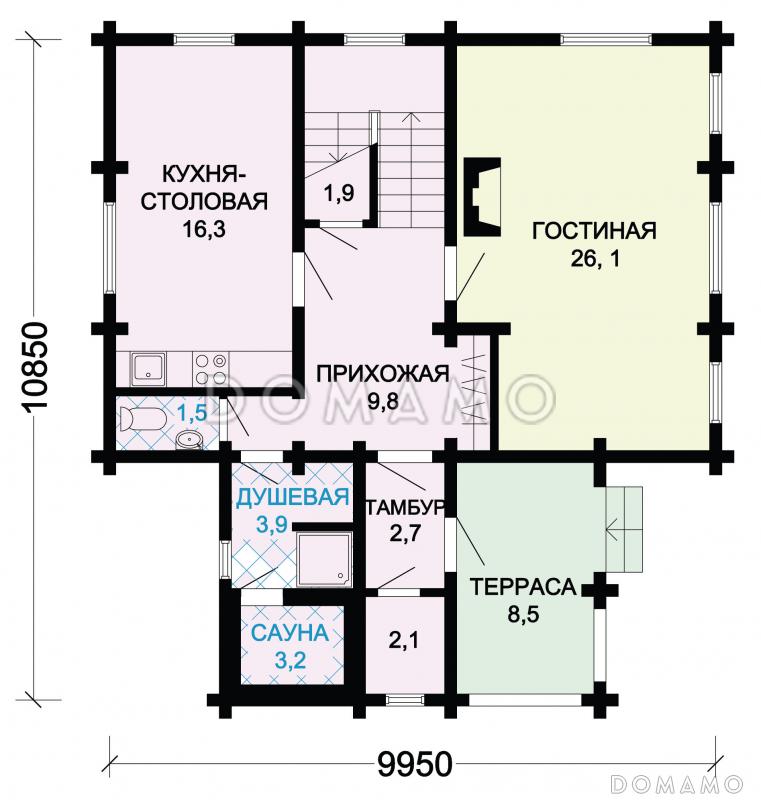 Проект дома с мансардными окнами / План 1 этажа