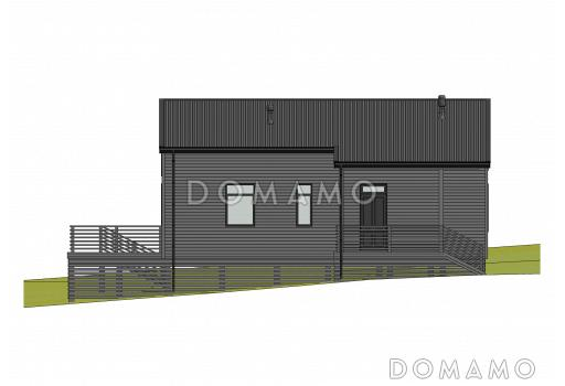 Проект каркасного дома с патио, мансардой и открытой террасой / Фасад 3