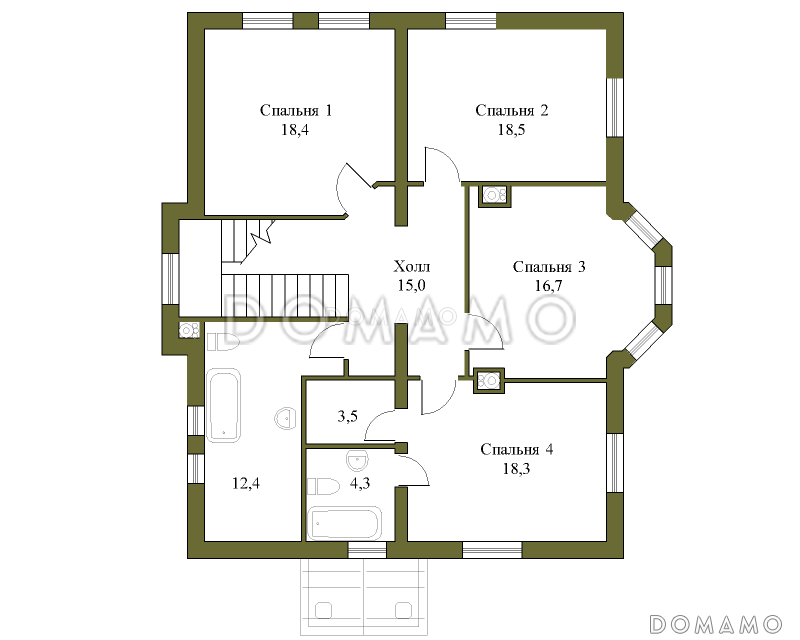 Проект двухэтажного коттеджа с мансардой / План 2 этажа