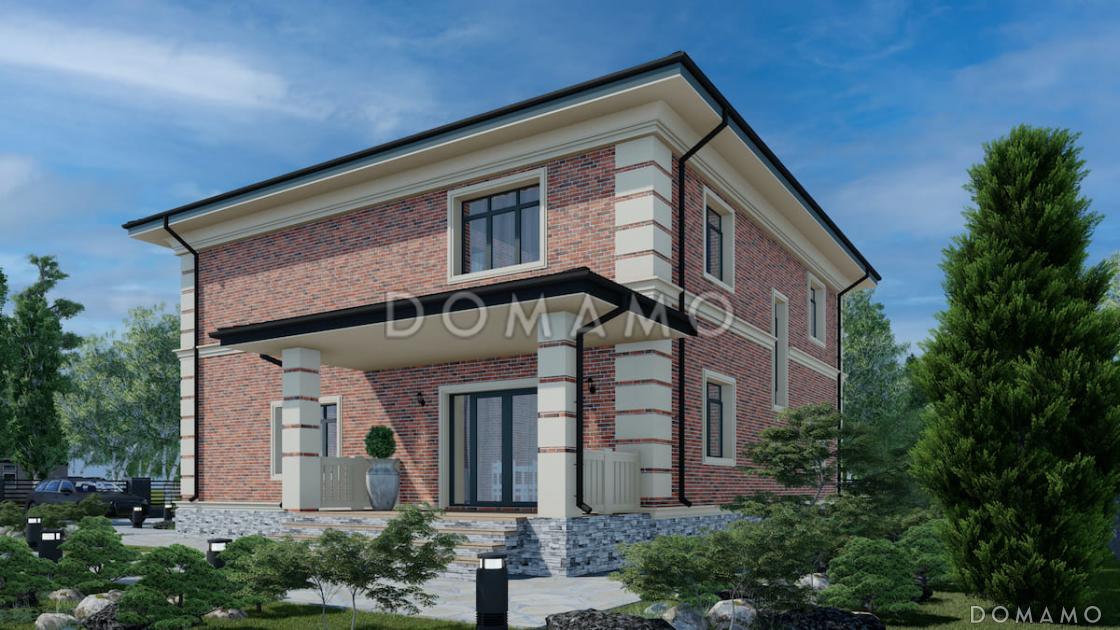 Проект двухэтажного дома из газобетона с террасой, кабинетом и 3 спальнями / 3