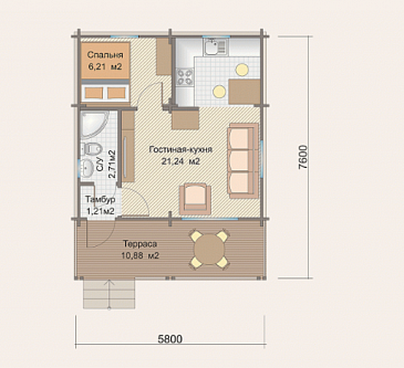 Б-80 Дом из клееного бруса / План 1 этажа Б-80 Дом из клееного бруса / План 1 этажа