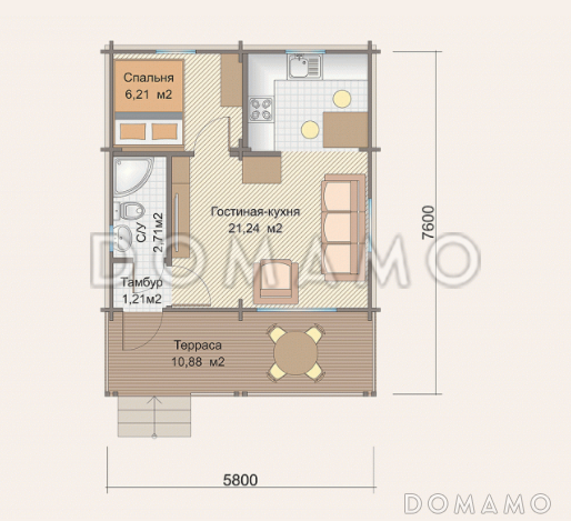 Б-80 Дом из клееного бруса / План 1 этажа