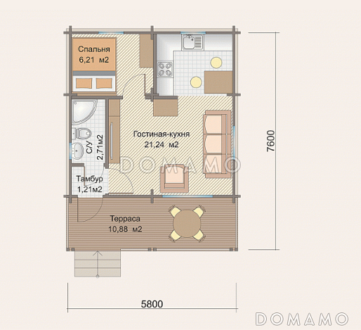 Б-80 Дом из клееного бруса / План 1 этажа Б-80 Дом из клееного бруса / План 1 этажа