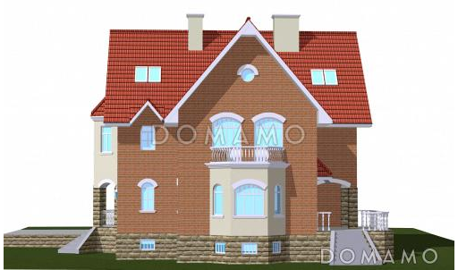 Проект трёхэтажного коттеджа с гаражом, подвалом и бассейном / Фасад 2