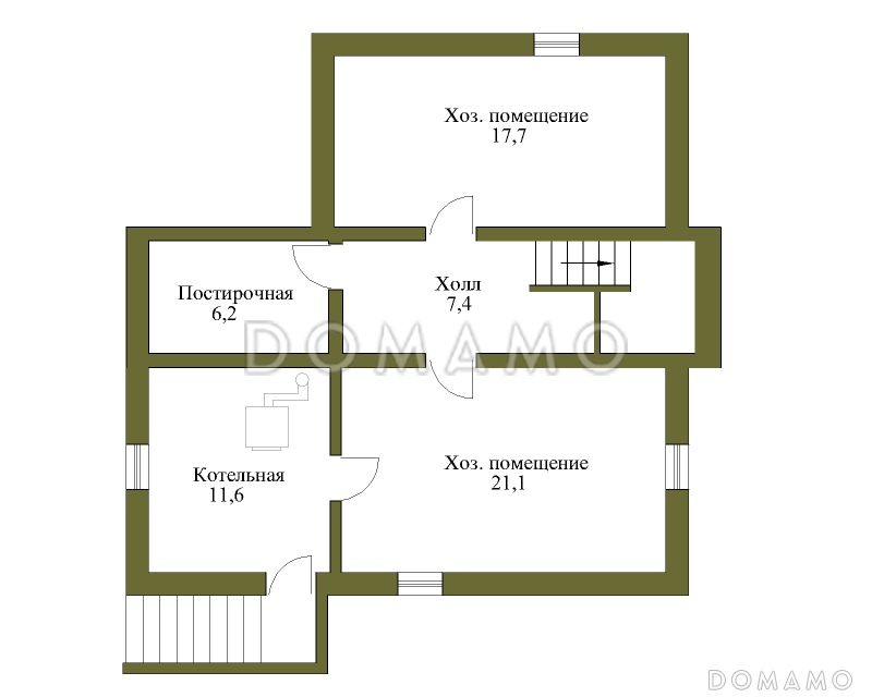 Проект коттеджа спокойных очертаний с остекленной террасой и большим подвалом / План цокольного этажа