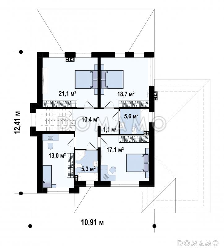 Проект дома с гаражом для машины, подвалом, крытой террасой, кладовой / План 2 этажа