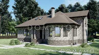 Проект одноэтажного дома с мансардой и эркером в гостиной S-186