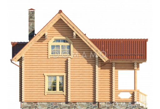 Проект деревянного дома  из оцилиндрованного бревна с мансардным окном / Фасад 4